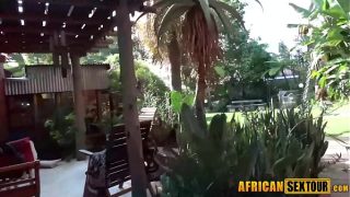 Fucking my hot African girlfriend in the backyard jungle